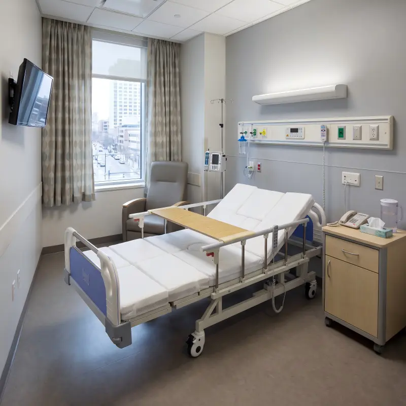 morden electric hospital beds in a hospital ward.webp