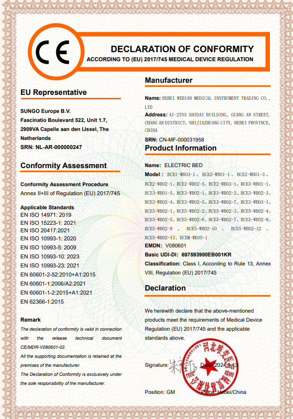 What certificates are required for medical bed import ce certificate.png