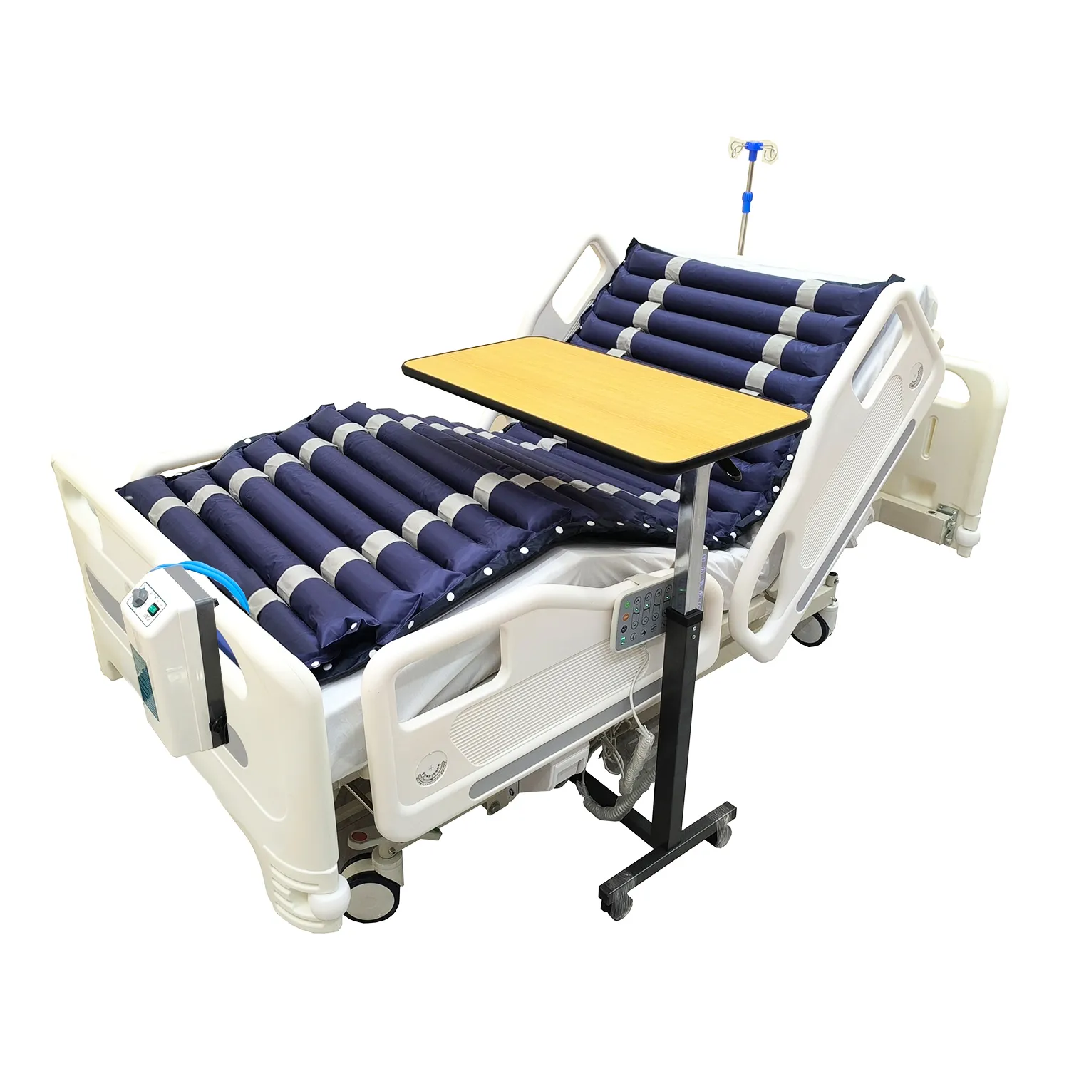 hospital bed with medical bed table.webp